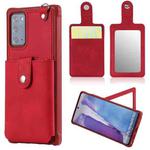 For Samsung Galaxy Note20 Shockproof Protective Case with Mirror & Card Slot & Short Lanyard(Red)