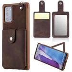 For Samsung Galaxy Note20 Shockproof Protective Case with Mirror & Card Slot & Short Lanyard(Coffee)