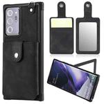 For Samsung Galaxy Note20 Ultra Shockproof Protective Case with Mirror & Card Slot & Short Lanyard(Black)