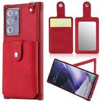 For Samsung Galaxy Note20 Ultra Shockproof Protective Case with Mirror & Card Slot & Short Lanyard(Red)