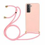 For Samsung Galaxy S21 5G Wheat Straw Material + TPU Protective Case with Lanyard(Pink)