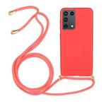 For Samsung Galaxy S21 Ultra 5G Wheat Straw Material + TPU Protective Case with Lanyard(Red)