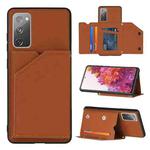 For Samsung Galaxy S20 FE Skin Feel PU + TPU + PC Back Cover Shockproof Case with Card Slots & Holder & Photo Frame(Brown)