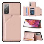 For Samsung Galaxy S20 FE Skin Feel PU + TPU + PC Back Cover Shockproof Case with Card Slots & Holder & Photo Frame(Rose Gold)