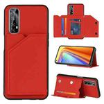 For OPPO Realme 7 Skin Feel PU + TPU + PC Back Cover Shockproof Case with Card Slots & Holder & Photo Frame(Red)