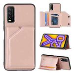 For vivo Y20 Skin Feel PU + TPU + PC Back Cover Shockproof Case with Card Slots & Holder & Photo Frame(Rose Gold)