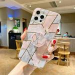 For iPhone 11 Marble Pattern Shockproof Protective Case with  Holder(Grey Pink)