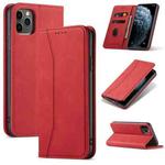 For iPhone 11 Pro Skin-feel Calfskin Texture Magnetic Dual-Fold Horizontal Flip Leather Case with Holder & Card Slots & Wallet (Red)