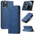 For iPhone 12 mini Skin-feel Calfskin Texture Magnetic Dual-Fold Horizontal Flip Leather Case with Holder & Card Slots & Wallet (Blue)