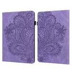 For iPad 10.2 2021 / 2020 / 2019 Peacock Embossed Pattern TPU + PU Horizontal Flip Leather Case with Holder & Card Slots & Wallet & Sleep / Wake-up Function(Purple)