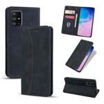 For Samsung Galaxy A71 4G Skin-feel Calfskin Texture Magnetic Dual-Fold Horizontal Flip Leather Case with Holder & Card Slots & Wallet(Black)