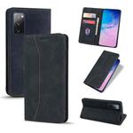 For Samsung Galaxy S20 FE Skin-feel Calfskin Texture Magnetic Dual-Fold Horizontal Flip Leather Case with Holder & Card Slots & Wallet(Black)