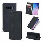 For Samsung Galaxy S10+ Skin-feel Calfskin Texture Magnetic Dual-Fold Horizontal Flip Leather Case with Holder & Card Slots & Wallet(Black)