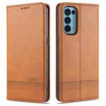 For Oppo Reno5 5G AZNS Magnetic Calf Texture Horizontal Flip Leather Case with Card Slots & Holder & Wallet(Light Brown)