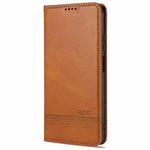 For Xiaomi Redmi Note 9 5G AZNS Magnetic Calf Texture Horizontal Flip Leather Case with Card Slots & Holder & Wallet(Light Brown)