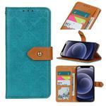For iPhone 12 mini European Floral Embossed Copper Buckle Horizontal Flip PU Leather Case with Holder & Card Slots & Wallet & Photo Frame (Blue)