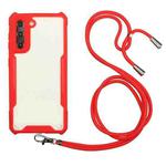 For Samsung Galaxy S21 5G Acrylic + Color TPU Shockproof Case with Neck Lanyard(Red)