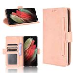 For Samsung Galaxy S21 Ultra 5G Skin Feel Calf Pattern Horizontal Flip Leather Case with Holder & Card Slots & Photo Frame(Pink)