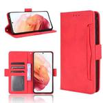 For Samsung Galaxy S21 5G Skin Feel Calf Pattern Horizontal Flip Leather Case with Holder & Card Slots & Photo Frame(Red)