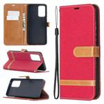 For Samsung Galaxy A52 5G / 4G Color Matching Denim Texture Horizontal Flip Leather Case with Holder & Card Slots & Wallet & Lanyard(Red)