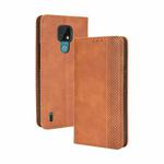 For Motorola Moto E7 Magnetic Buckle Retro Crazy Horse Texture Horizontal Flip Leather Case with Holder & Card Slots & Photo Frame(Brown)