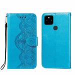For Google Pixel 4A 5G Flower Vine Embossing Pattern Horizontal Flip Leather Case with Card Slot & Holder & Wallet & Lanyard(Blue)