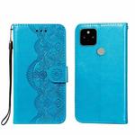 For Google Pixel 5 Flower Vine Embossing Pattern Horizontal Flip Leather Case with Card Slot & Holder & Wallet & Lanyard(Blue)