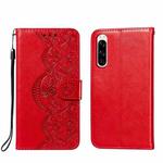 For Sony Xperia 5 Flower Vine Embossing Pattern Horizontal Flip Leather Case with Card Slot & Holder & Wallet & Lanyard(Red)