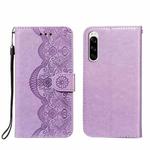 For Sony Xperia 5 Flower Vine Embossing Pattern Horizontal Flip Leather Case with Card Slot & Holder & Wallet & Lanyard(Purple)