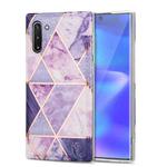 For Samsung Galaxy Note10 Electroplating Stitching Marbled IMD Stripe Straight Edge Rubik Cube Phone Protective Case(Light Purple)