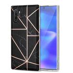 For Samsung Galaxy Note10+ Electroplating Stitching Marbled IMD Stripe Straight Edge Rubik Cube Phone Protective Case(Black)