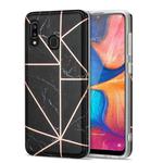 For Samsung Galaxy A20 / A30 Electroplating Stitching Marbled IMD Stripe Straight Edge Rubik Cube Phone Protective Case(Black)