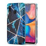 For Samsung Galaxy A20 / A30 Electroplating Stitching Marbled IMD Stripe Straight Edge Rubik Cube Phone Protective Case(Blue)