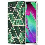 For Samsung Galaxy A40 Electroplating Stitching Marbled IMD Stripe Straight Edge Rubik Cube Phone Protective Case(Emerald Green)