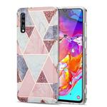 For Samsung Galaxy A70 Electroplating Stitching Marbled IMD Stripe Straight Edge Rubik Cube Phone Protective Case(Light Pink)