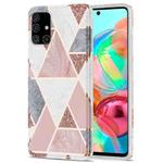 For Samsung Galaxy A71 Electroplating Stitching Marbled IMD Stripe Straight Edge Rubik Cube Phone Protective Case(Light Pink)