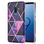 For Samsung Galaxy S9+ Electroplating Stitching Marbled IMD Stripe Straight Edge Rubik Cube Phone Protective Case(Dark Purple)