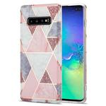 For Samsung Galaxy S10+ Electroplating Stitching Marbled IMD Stripe Straight Edge Rubik Cube Phone Protective Case(Light Pink)