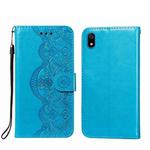 For Xiaomi Redmi 7A Flower Vine Embossing Pattern Horizontal Flip Leather Case with Card Slot & Holder & Wallet & Lanyard(Blue)