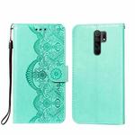 For Xiaomi Redmi 9 Flower Vine Embossing Pattern Horizontal Flip Leather Case with Card Slot & Holder & Wallet & Lanyard(Green)