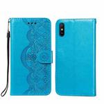 For Xiaomi Redmi 9A Flower Vine Embossing Pattern Horizontal Flip Leather Case with Card Slot & Holder & Wallet & Lanyard(Blue)