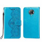 For Xiaomi Redmi K30 Pro Flower Vine Embossing Pattern Horizontal Flip Leather Case with Card Slot & Holder & Wallet & Lanyard(Blue)
