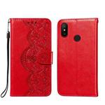 For Xiaomi Redmi Note 6 / Note 6 Pro Flower Vine Embossing Pattern Horizontal Flip Leather Case with Card Slot & Holder & Wallet & Lanyard(Red)