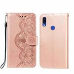 For Xiaomi Redmi Note 7 Flower Vine Embossing Pattern Horizontal Flip Leather Case with Card Slot & Holder & Wallet & Lanyard(Rose Gold)
