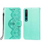 For Xiaomi Mi 10 Flower Vine Embossing Pattern Horizontal Flip Leather Case with Card Slot & Holder & Wallet & Lanyard(Green)