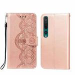 For Xiaomi Mi 10 Flower Vine Embossing Pattern Horizontal Flip Leather Case with Card Slot & Holder & Wallet & Lanyard(Rose Gold)