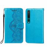 For Xiaomi Mi 10 Pro Flower Vine Embossing Pattern Horizontal Flip Leather Case with Card Slot & Holder & Wallet & Lanyard(Blue)