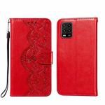 For Xiaomi Mi 10 Lite Flower Vine Embossing Pattern Horizontal Flip Leather Case with Card Slot & Holder & Wallet & Lanyard(Red)