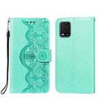 For Xiaomi Mi 10 Lite Flower Vine Embossing Pattern Horizontal Flip Leather Case with Card Slot & Holder & Wallet & Lanyard(Green)