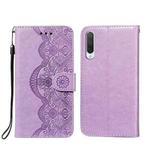 For Xiaomi Mi CC9 / Mi 9 Lite Flower Vine Embossing Pattern Horizontal Flip Leather Case with Card Slot & Holder & Wallet & Lanyard(Purple)